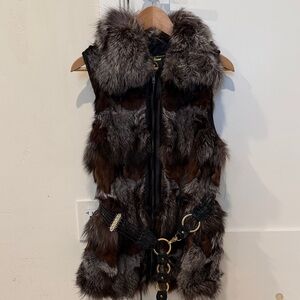 Siberian, black and brown fox Fur Vest with Belt size M